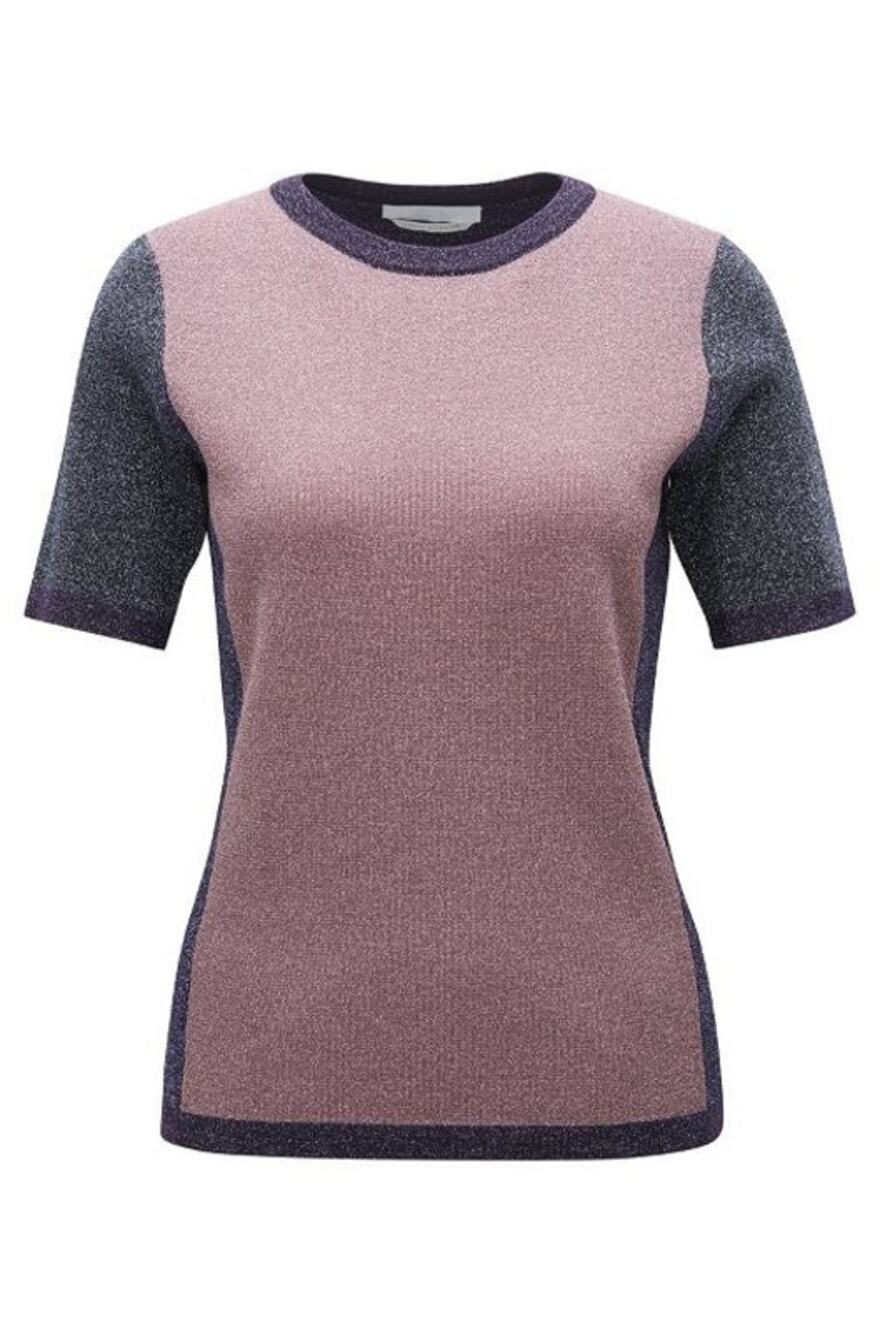 HUGO BOSS Colorblock Top Sweater Pink Purple Black Metallic Wool Blend Large